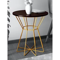 GLOBALLY INDIAN Brown & YellowWooden Round BedsideTable-picture-29