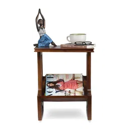 GLOBALLY INDIAN Brown Wooden Rectangle Bedside Table image 3
