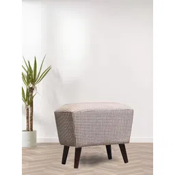 GLOBALLY INDIAN Camel Brown & Grey Checked Wooden Rectangle Ottoman-picture-20