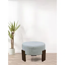 GLOBALLY INDIAN Grey & Brown Wooden Round Puff Ottoman-picture-40