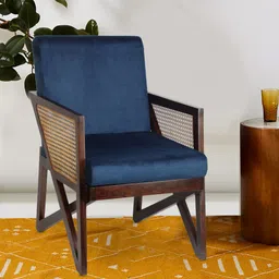 GLOBALLY INDIAN Navy Blue And Brown Accent Wooden Lounge Chair-image-46
