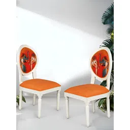 GLOBALLY INDIAN Orange & White 2 Pieces Printed Wooden Lounge Chairs-picture-45