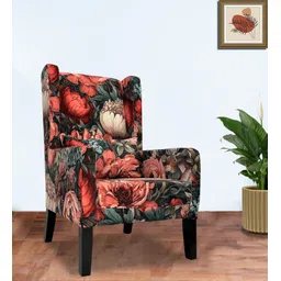 GLOBALLY INDIAN Red And Green Printed Wing Back Lounge Chair-image-15