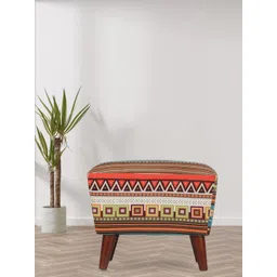 GLOBALLY INDIAN Red & White Printed Wooden & Velvet Rectangular Puff Ottoman-image-30