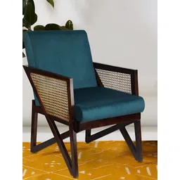 GLOBALLY INDIAN Teal Blue And Brown Accent Wooden Lounge Chair-image-47