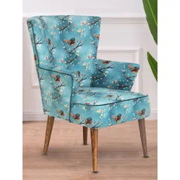 GLOBALLY INDIAN Turquoise Blue & Brown Printed Accent Arm Wooden Lounge Chair-picture-15
