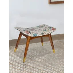 GLOBALLY INDIAN White & Blue Sheesham Wood Stool With Cushioned Seat-image-22