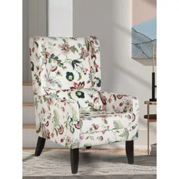 GLOBALLY INDIAN White And Brown Printed Wingback Wooden Lounge Chair-picture-37