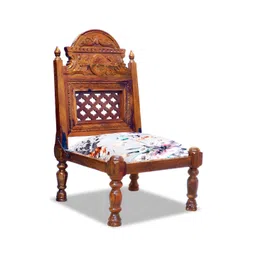 GLOBALLY INDIAN White & Brown Wooden Carved Accent-Style Lounge Chair-picture-34