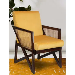 GLOBALLY INDIAN Yellow & Brown Wooden Lounge Chair-picture-31