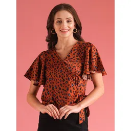 Globus Animal Print V-Neck Flared Sleeve Wrap Top-picture-28