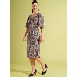 Globus Animal Printed Flared Sleeve Cut-Out Detail A-Line Dress image 3