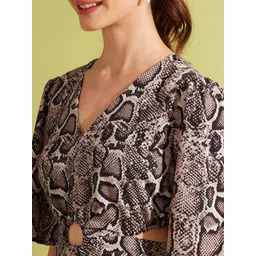 Globus Animal Printed Flared Sleeve Cut-Out Detail A-Line Dress image 2