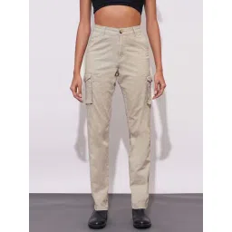 Globus Beige Cotton Lycra Regular Fit High Rise Cargo Pants-picture-12