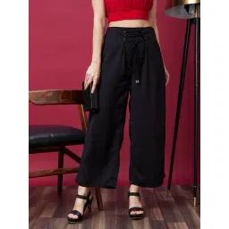 Globus Black Relaxed Fit High Rise Parallel Trousers-picture-24