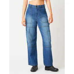 Globus Blue Cotton Regular Fit High Rise Cargo Jeans-picture-30