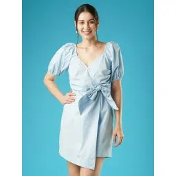 Globus Blue Cotton Regular Fit Wrap Dress-picture-31