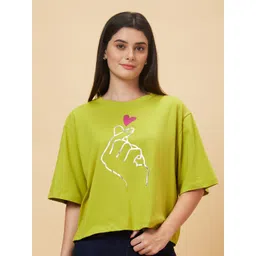 Globus Drop Shoulder Korean Graphic Printed Oversized Crop T-Shirt-picture-35