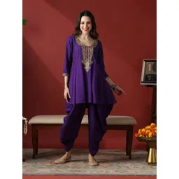 Globus Embroidered Round Neck Tunic With Dhoti Pant Co-Ords-picture-17