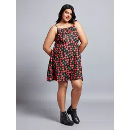 Globus Gloplus Cherry Print Square Neck Strappy Sleeves A-Line Mini Plus Size Dress-picture-32