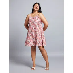 Globus Gloplus Floral Print Square Neck Strappy Sleeves A-Line Mini Plus Size Dress-picture-11
