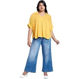 Globus Gloplus Women Collared V-Neck Extended Sleeves Self Design Plus Size Top-picture-10