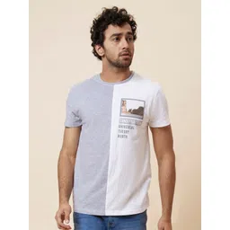 Globus Grey & White Colourblocked Pure Cotton T-shirt-image-6