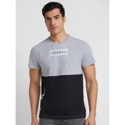 Globus Grey Melange Regular Fit Cotton Printed Crew T-Shirt-image-5