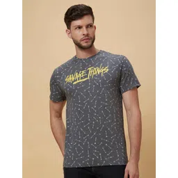 Globus Grey Typography Printed Cotton Knitted T-shirt-image-2