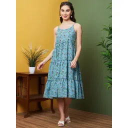 Globus Light Blue Cotton Printed Fit & Flare Dress-picture-20