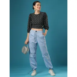 Globus Light Blue Cotton Relaxed Fit Mid Rise Joggers image 4