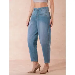 Globus Light Blue Denim Solid Relaxed Fit High Rise Jeans-picture-34