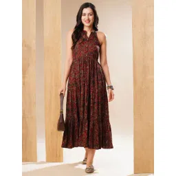 Globus Maroon Floral Print Midi Dress-picture-25
