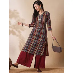 Globus Maroon Printed Regular Pure Cotton Straight Kurta with Palazzos-picture-11
