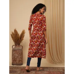 Globus Maroon Regular fit Print Kurta image 2