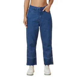 Globus Med Blue Cotton Boyfriend Fit Mid Rise Jeans-picture-13