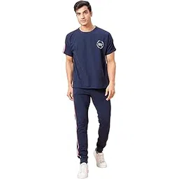 globus Men Navy Solid Cotton Sports Co-Ords Set with T-shirt and Jogger-picture-44
