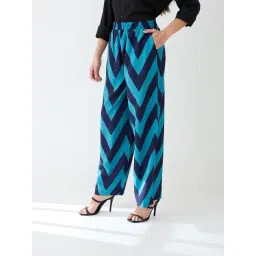 Globus Navy Blue Regular Fit Printed Trousers-picture-24