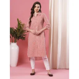 Globus Off-White & Pink Cotton Printed Straight Kurta-picture-37