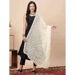 Globus Off White Ethnic Motifs Embroidered Cotton Silk Dupatta with Thread Work-picture-20