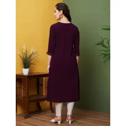 Globus Purple Embroidered Straight Kurta image 2