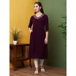 Globus Purple Embroidered Straight Kurta image 1