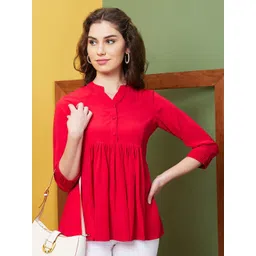 Globus Rose Opaque Mandarin Collar Longline Top-picture-30