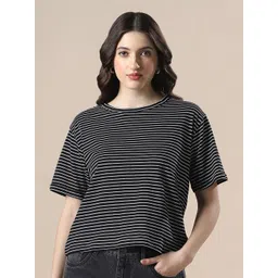 Globus Striped Drop-Shoulder Sleeves Cotton Boxy T-shirt-picture-35