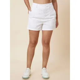 Globus White Cotton Self Design High Rise Shorts-picture-34