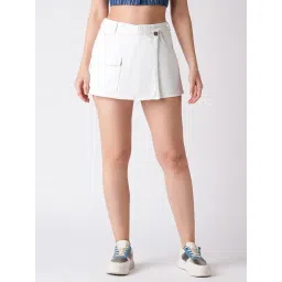 Globus White Cotton Solid Skorts-picture-32