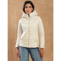 Globus Women Beige Long Sleeves Front Zip 2 Pockets Hooded Winterwear Puffer Jacket-picture-11