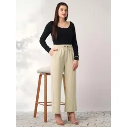 Globus Women Beige Mid Rise Elasticated Waist Relaxed Fit Trousers-picture-32
