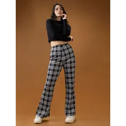 Globus Women Black Checkered High Rise Flared Trousers-picture-11