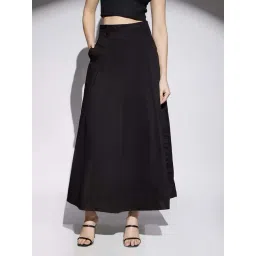 Globus Women Black High Rise Pleated Flared Maxi Skirt with Belt Loops-picture-39